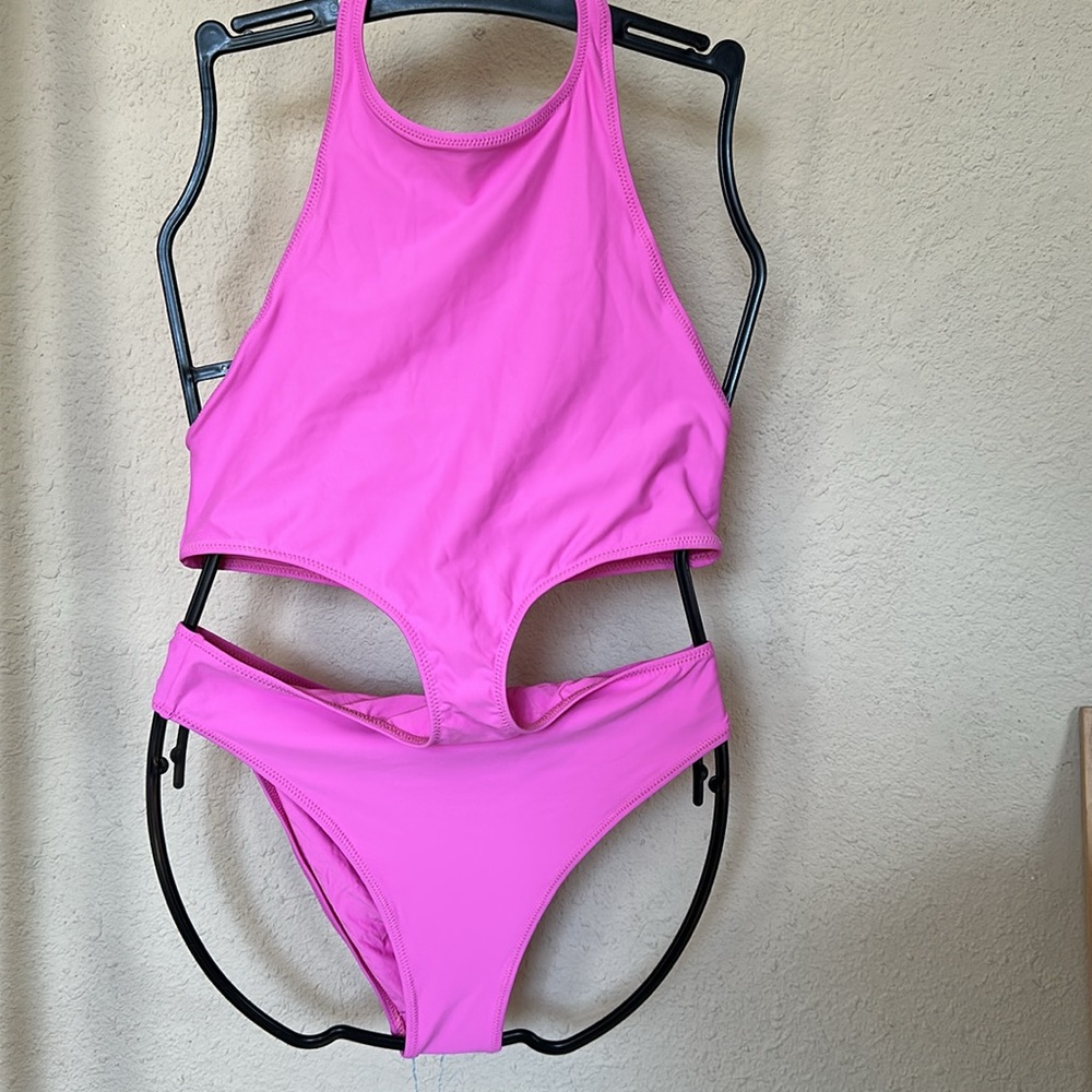 NWT Skims halter Monokini‎ Recycled Swim Neon orchid Size M